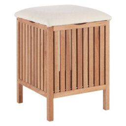 Orsina Dual Purpose Wood Storage Stool, Natural Walnut Build Storage Stool For Livingroom, Fabric Seat Stool - thumbnail 2