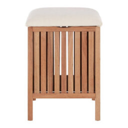 Orsina Dual Purpose Wood Storage Stool, Natural Walnut Build Storage Stool For Livingroom, Fabric Seat Stool