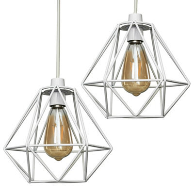 Valuelights Diablo Pair Of Geometric White Metal Basket Cage Ceiling Light Shades (D)21Cm - image 1
