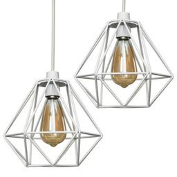 Valuelights Diablo Pair Of Geometric White Metal Basket Cage Ceiling Light Shades (D)21Cm - thumbnail 1