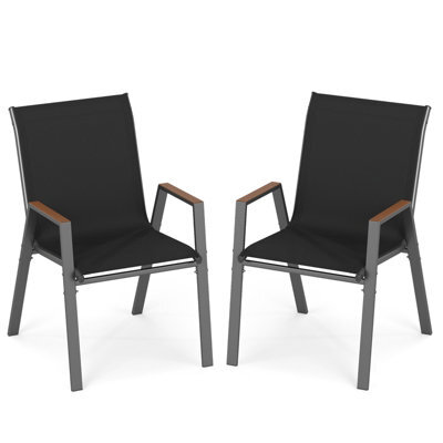 Gainoom Stackable Black Patio Chairs Set Of 2 Outdoor Breathable Fabric Dining Chairs With High Backs - image 1