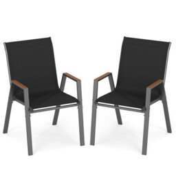 Gainoom Stackable Black Patio Chairs Set Of 2 Outdoor Breathable Fabric Dining Chairs With High Backs