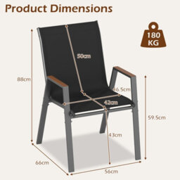 Gainoom Stackable Black Patio Chairs Set Of 2 Outdoor Breathable Fabric Dining Chairs With High Backs - thumbnail 2