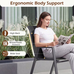 Gainoom Stackable Black Patio Chairs Set Of 2 Outdoor Breathable Fabric Dining Chairs With High Backs - thumbnail 5