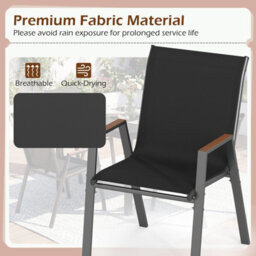 Gainoom Stackable Black Patio Chairs Set Of 2 Outdoor Breathable Fabric Dining Chairs With High Backs - thumbnail 6