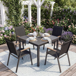 Gainoom Stackable Black Patio Chairs Set Of 2 Outdoor Breathable Fabric Dining Chairs With High Backs - thumbnail 8
