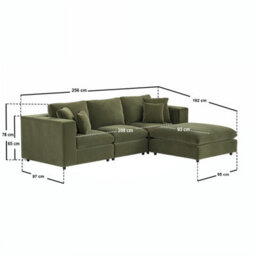 Solace+Co Asher 4 Seater Sofa With Reversible Footstool Khaki Green Velvet - thumbnail 7
