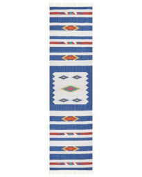 Beliani Handwoven Cotton Kilim Runner Rug Reversible 80 X 300 Cm - Blue White Geometric With Red Accents - thumbnail 1