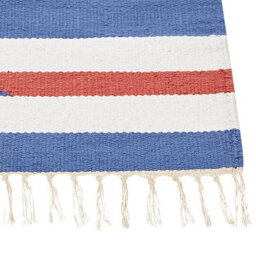 Beliani Handwoven Cotton Kilim Runner Rug Reversible 80 X 300 Cm - Blue White Geometric With Red Accents - thumbnail 3