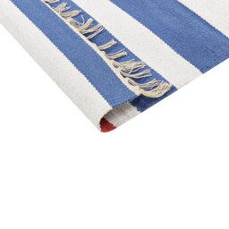 Beliani Handwoven Cotton Kilim Runner Rug Reversible 80 X 300 Cm - Blue White Geometric With Red Accents - thumbnail 6