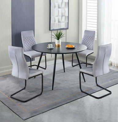 Hallowood Furniture Cullompton Large Round Black Dining Table 120Cm With 4 Grey High Back Chairs - image 1