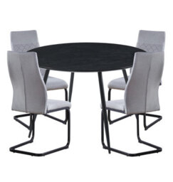 Hallowood Furniture Cullompton Large Round Black Dining Table 120Cm With 4 Grey High Back Chairs - thumbnail 8