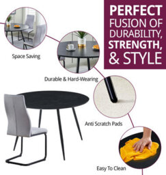 Hallowood Furniture Cullompton Large Round Black Dining Table 120Cm With 4 Grey High Back Chairs - thumbnail 2