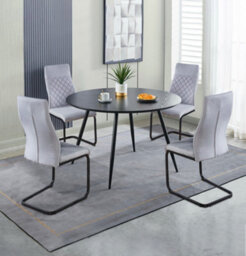 Hallowood Furniture Cullompton Large Round Black Dining Table 120Cm With 4 Grey High Back Chairs - thumbnail 1