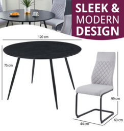 Hallowood Furniture Cullompton Large Round Black Dining Table 120Cm With 4 Grey High Back Chairs - thumbnail 3