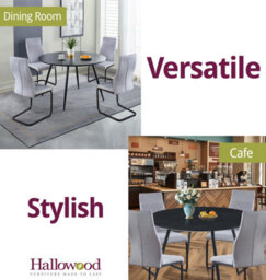 Hallowood Furniture Cullompton Large Round Black Dining Table 120Cm With 4 Grey High Back Chairs - thumbnail 6