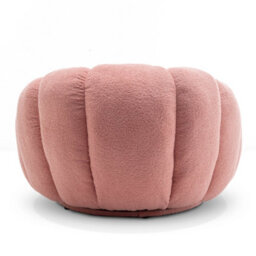 Teddy Boucle Fabric Pink Swivel Accent Chair With Footstool - thumbnail 7