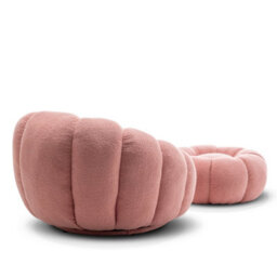Teddy Boucle Fabric Pink Swivel Accent Chair With Footstool - thumbnail 6