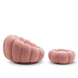 Teddy Boucle Fabric Pink Swivel Accent Chair With Footstool - thumbnail 5