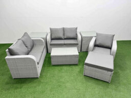 Fimous High Back Poly Rattan Garden Furniture Set Reclining Chair Loveseat Sofa Coffee Table Indoor Outdoor Set 2 Side Table - thumbnail 2