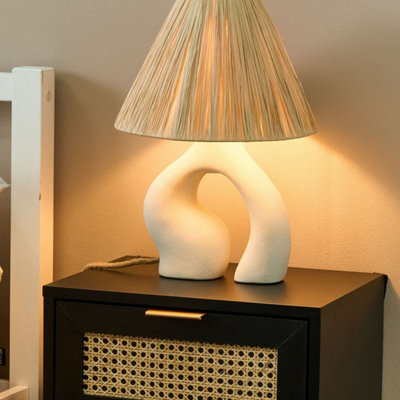 Beliani White Ceramic Table Lamp With Natural Paper Shade, Sculptural Base, 42Cm - image 1