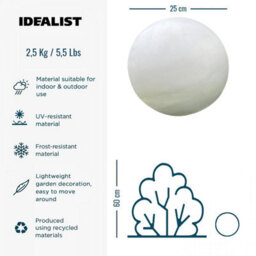 Idealist™ 25Cm White Washed Reinforced Stone Outdoor Concrete Effect Garden Decorative Ball 5.5Lbs - thumbnail 2