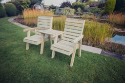 Churnet Valley Garden Furniture Ltd Clover Love Seats With Straight Tray - Timber - L69 X W158 X H98 Cm - Minimal Assembly Required - thumbnail 2