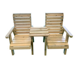 Churnet Valley Garden Furniture Ltd Clover Love Seats With Straight Tray - Timber - L69 X W158 X H98 Cm - Minimal Assembly Required - thumbnail 1