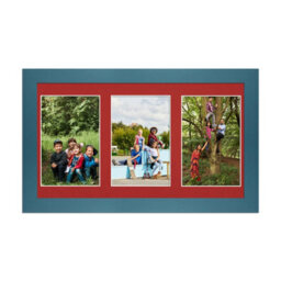 AK Frames 40X20Cm Navy Blue Modern Multi Photo Frame With Crimson Mount - Holds 3 Apertures (3X) 6X4 Photos