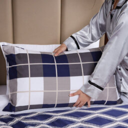 Ameha Printed Duvet Cover 2 Piece Set Navy Check Design Reversible & Skin-Friendly Single Size (135X200Cm) - thumbnail 9