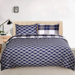 Ameha Printed Duvet Cover 2 Piece Set Navy Check Design Reversible & Skin-Friendly Single Size (135X200Cm) - thumbnail 8