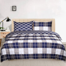 Ameha Printed Duvet Cover 2 Piece Set Navy Check Design Reversible & Skin-Friendly Single Size (135X200Cm) - thumbnail 6