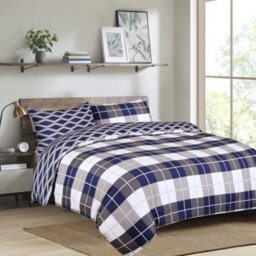 Ameha Printed Duvet Cover 2 Piece Set Navy Check Design Reversible & Skin-Friendly Single Size (135X200Cm) - thumbnail 2
