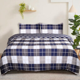 Ameha Printed Duvet Cover 2 Piece Set Navy Check Design Reversible & Skin-Friendly Single Size (135X200Cm) - thumbnail 3