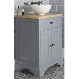 Homestylestore 645mm Light Grey And Oak Bathroom Vanity Unit With Round Countertop Basin And Bronze Round Handles - thumbnail 1