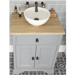 Homestylestore 645mm Light Grey And Oak Bathroom Vanity Unit With Round Countertop Basin And Bronze Round Handles - thumbnail 2