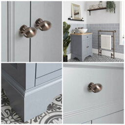 Homestylestore 645mm Light Grey And Oak Bathroom Vanity Unit With Round Countertop Basin And Bronze Round Handles - thumbnail 4