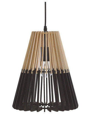 Wyld And Coco Scandinavian Pendant Light In Natural Wood Tone And Matte Black - W30 X D30 X H35Cm - image 1
