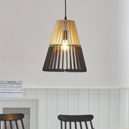 Wyld And Coco Scandinavian Pendant Light In Natural Wood Tone And Matte Black - W30 X D30 X H35Cm - thumbnail 2