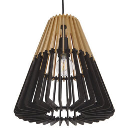 Wyld And Coco Scandinavian Pendant Light In Natural Wood Tone And Matte Black - W30 X D30 X H35Cm - thumbnail 4