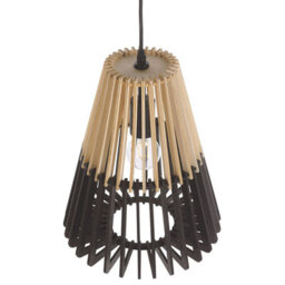 Wyld And Coco Scandinavian Pendant Light In Natural Wood Tone And Matte Black - W30 X D30 X H35Cm - thumbnail 5