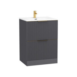 Royal Bathrooms Evora 700mm Graphite Grey Fluted Floor Standing Vanity Unit 2 Drawer With Ceramic Basin & Brushed Brass Handles - thumbnail 6