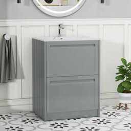 Royal Bathrooms Elmore 600mm Traditional Floor Standing 2 Drawer Bathroom Vanity Unit With Sintered Stone Basin Sink - Pebble Grey - thumbnail 1