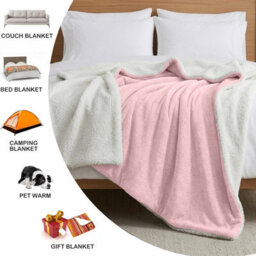 Moonlight Bedding Sherpa Fleece Throw Blanket Pink King Soft Thick & Fluffy Reversible Throw For Sofa, Bed & Travel Blanket - thumbnail 4