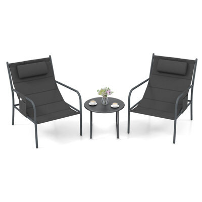 Gainoom 3 Piece Grey Outdoor Bistro Set Patio Metal Chair & Coffee Table Set - image 1