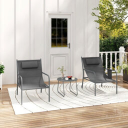 Gainoom 3 Piece Grey Outdoor Bistro Set Patio Metal Chair & Coffee Table Set - thumbnail 5