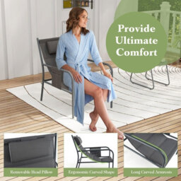 Gainoom 3 Piece Grey Outdoor Bistro Set Patio Metal Chair & Coffee Table Set - thumbnail 7