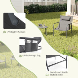 Gainoom 3 Piece Grey Outdoor Bistro Set Patio Metal Chair & Coffee Table Set - thumbnail 6