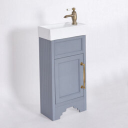 Homestylestore Light Grey 400mm Bathroom Vanity Unit With Basin And Aged Gold T Bar Handles - thumbnail 1