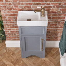 Homestylestore Light Grey 400mm Bathroom Vanity Unit With Basin And Aged Gold T Bar Handles - thumbnail 2